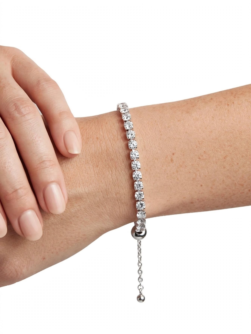 Crystal Tennis Bracelet - Adjustable Silver Tone Bolo Style